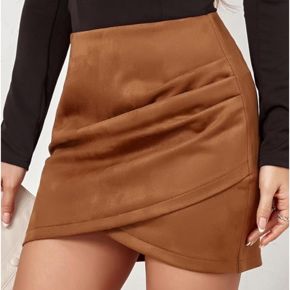 Suede mini rouched skirt